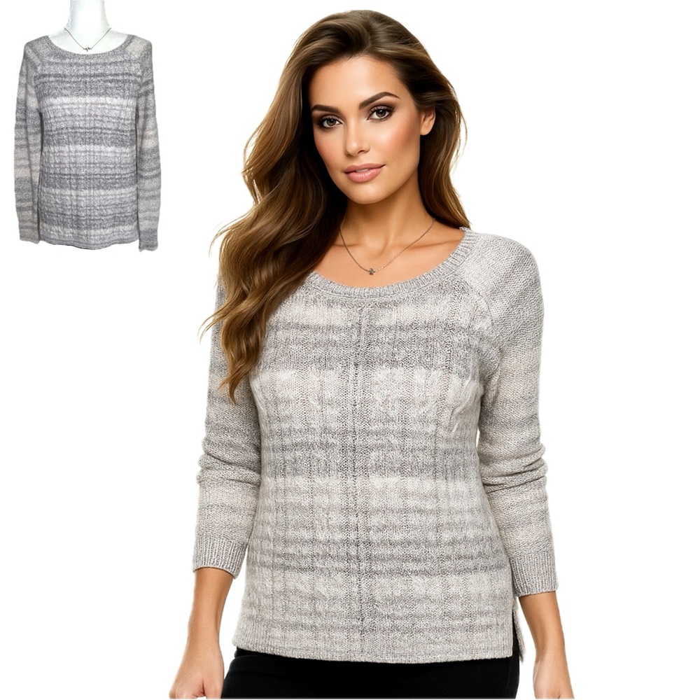 NEW Sonoma Sweater Cableknit Cotton Marled Gray Cream Neutral Small S NWT